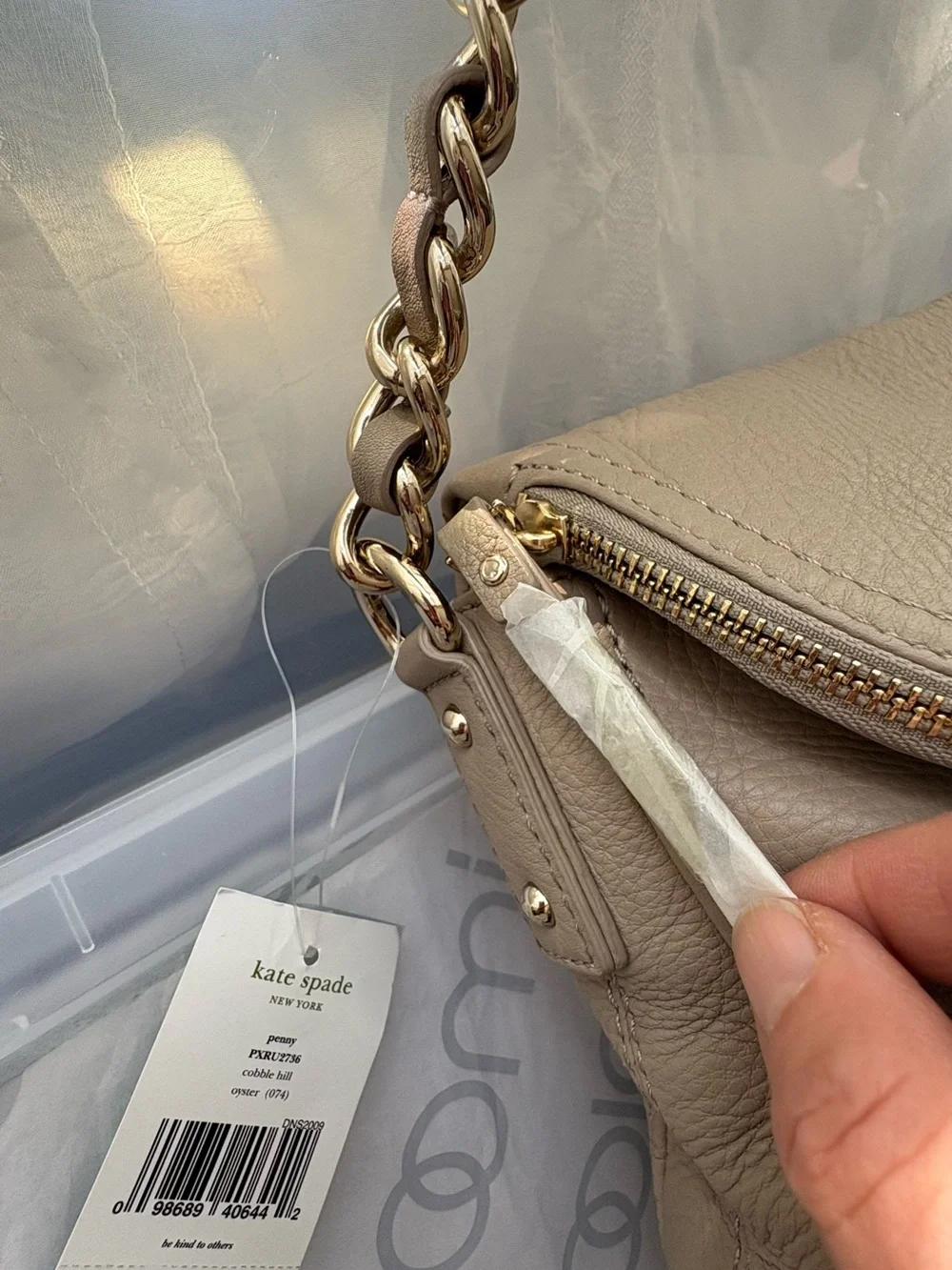 NWT Kate Spade Cobble Hill Penny Leather Shoulder Bag Oyster Gray PXRU2736